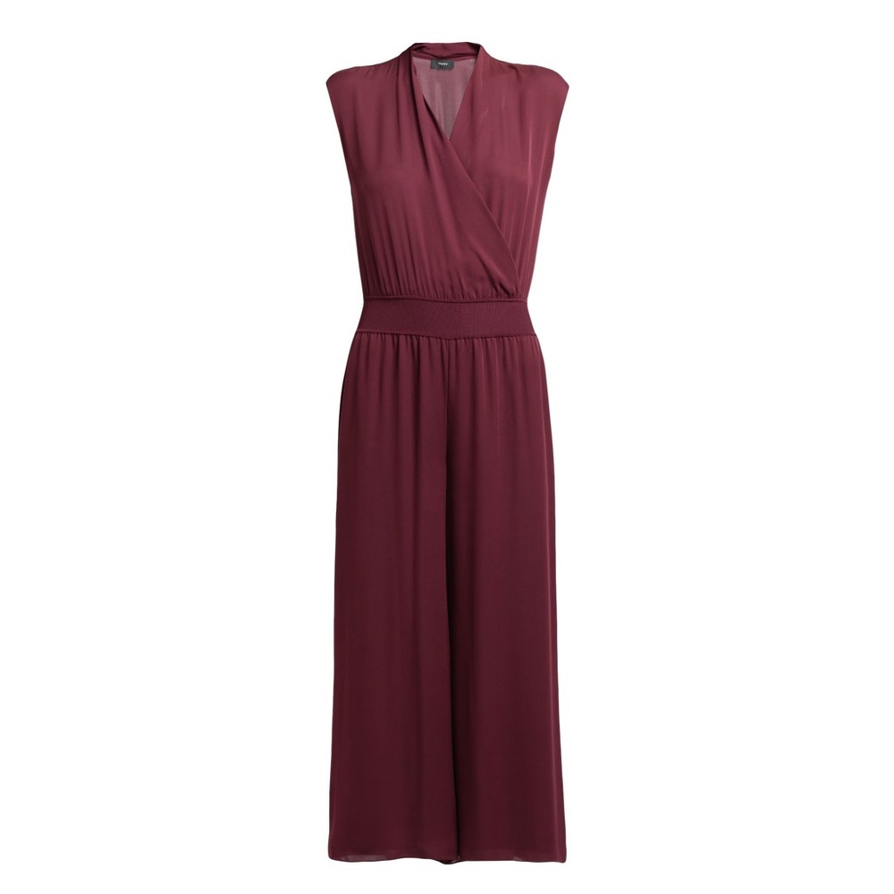 NWT Theory Draped Silk Jumpsuit Maroon Sleeveless Cropped legs Size Small